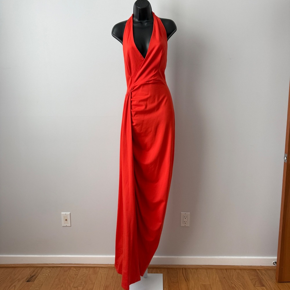 Yaura Revolve sz 6 US/ 10 UK Red Halter Neck Drape Dress Evening Gown Luxury NWT